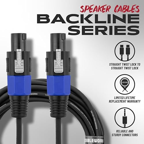 Miniatura 5 de Cableworks By Gator Cases Backline Series Conector de bloqueo giratorio estándar de 25 pies a cable de altavoz con conector de bloqueo giratorio