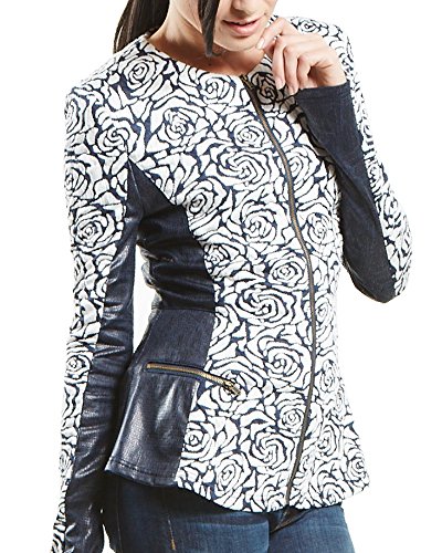 Women's Front Zipper Closure Slim-Fitting Leather Block Peplum Jacket