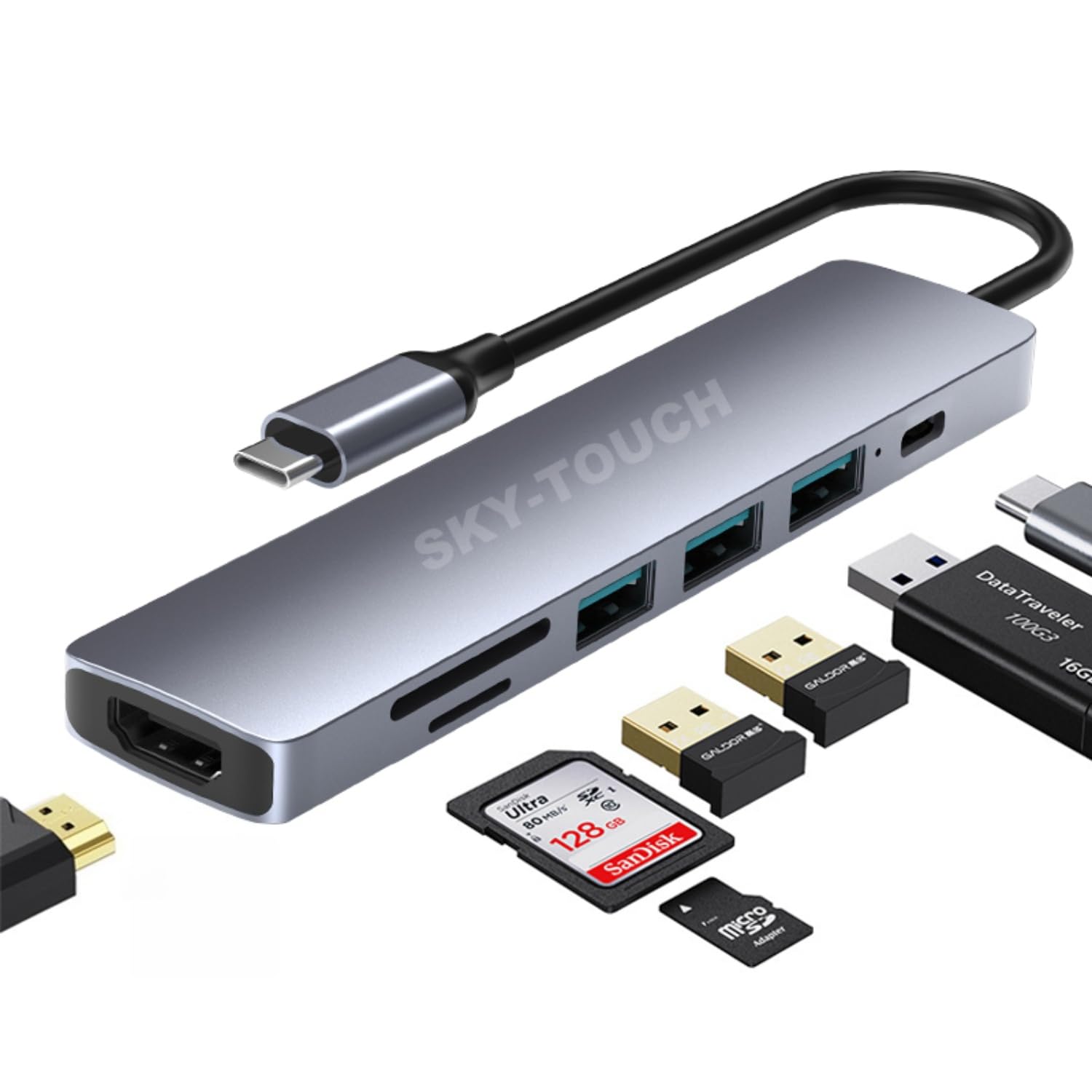 7 in 1 USB C Hub Multiport Type-CAdapter, USB Hubs with SD Card Reader, 4K HDMI Output, 3 USB 3.0 Ports for MacBook Pro, XPS More Type C