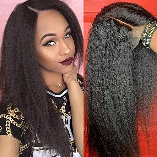 ZIYU Kinky Straight Wig Lace Front Brazilian Human Hair Wigs 13x4 Lace Frontal Wig 150 Density Italian Yaki Human Hair Wig（22 , 13X4)）