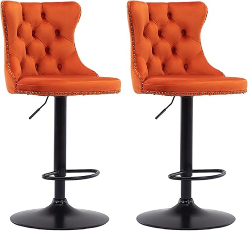Miniatura 226 de Aoowow Juego de 2 taburetes de bar giratorios ajustables con respaldo de terciopelo copetudo, sillas de bar modernas tapizadas con cabeza de clavo