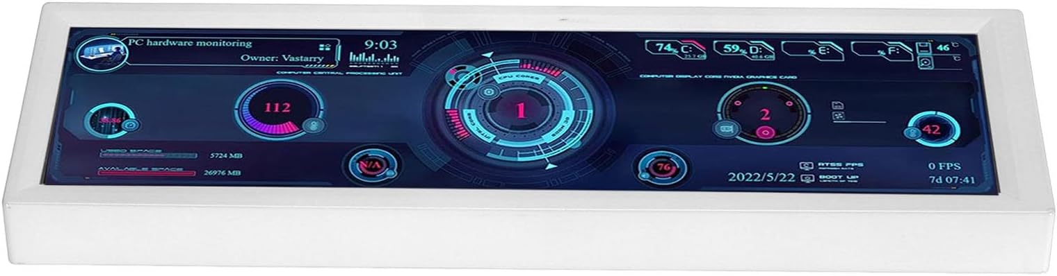 8.8 Inch IPS 1920x480 HD LCD PC Temperature Display Secondary Monitor Computer Data Screen for Monitoring CPU GPU RAM with Support (White)