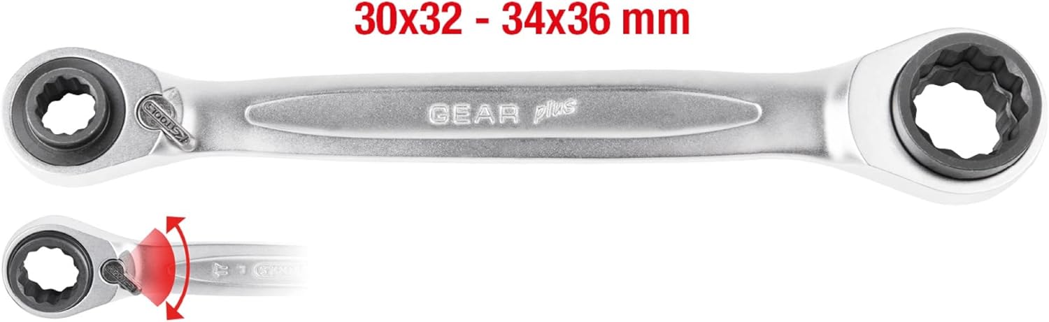 KS TOOLS 4 in 1 GEARplus reversing Double Ratchet Ring Spanner, 30x32x34x36mm