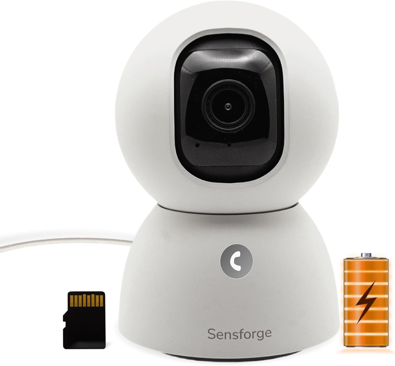 SensForge 2.5K Rechargeable Indoor Pan-Tilt Security Camera, 360° Coverage, AI Human & Pet Detection, Two-Way Talk, Dual-Band Wi-Fi (2.4G/5G), 64GB SD Card, Free Basic Plan, Optional Subscription