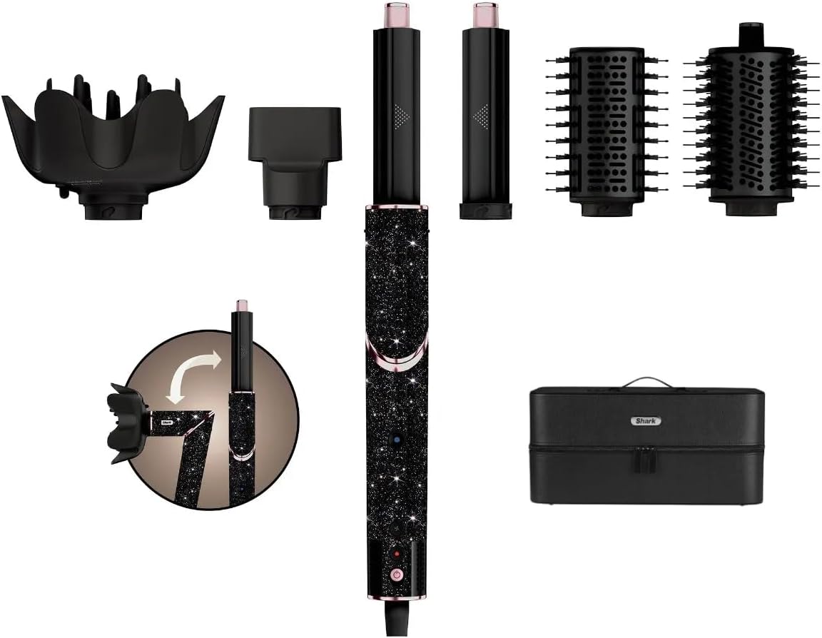 FlexStyle Sparkle Limited Edition Black Diamond 5-in-1 Air Styler & Hair Dryer with Auto-Wrap Curlers, Paddle & Oval Brushes, Concentrator, Storage Case, HD440JBUK, 5 Years Warranty