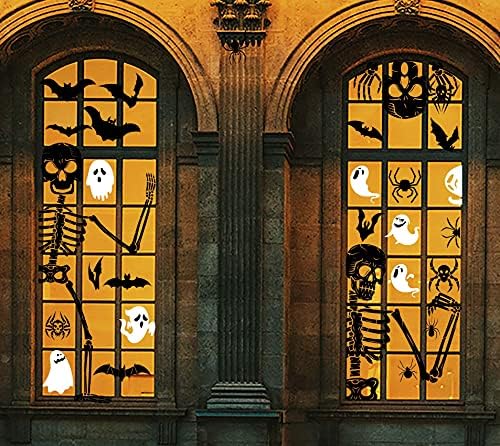 Party-Poter Halloween Window Stickers Double Sided Skeleton Window Stickers 4 Sheets Halloween Window Clings Large Halloween Window Stickers Ghost Window Stickers for Halloween Glass Window Decals
