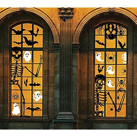 Party-Poter Halloween Window Stickers Double Sided Skeleton Window Stickers 4 Sheets Halloween Window Clings Large Halloween Window Stickers Ghost Window Stickers for Halloween Glass Window Decals Cover