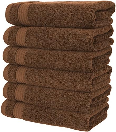 Luxury Hotel & Spa, Turkish Combed Cotton 16x28" Extra Large 6-Piece Hand Towel Set for Maximum Softness and Absorbency by American Veteran Towel (Hand Towels Set, Chocolate Brown)