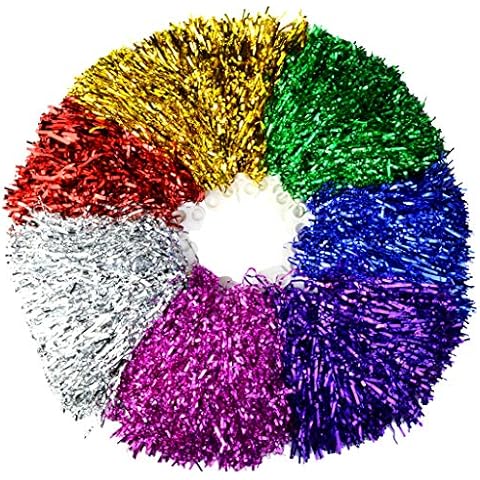 Marrywindix Cheerleading Pom Poms, 14 Pack Cheerleader Pompoms Metallic Foil and Plastic Ring Pompoms Cheerleader Cover