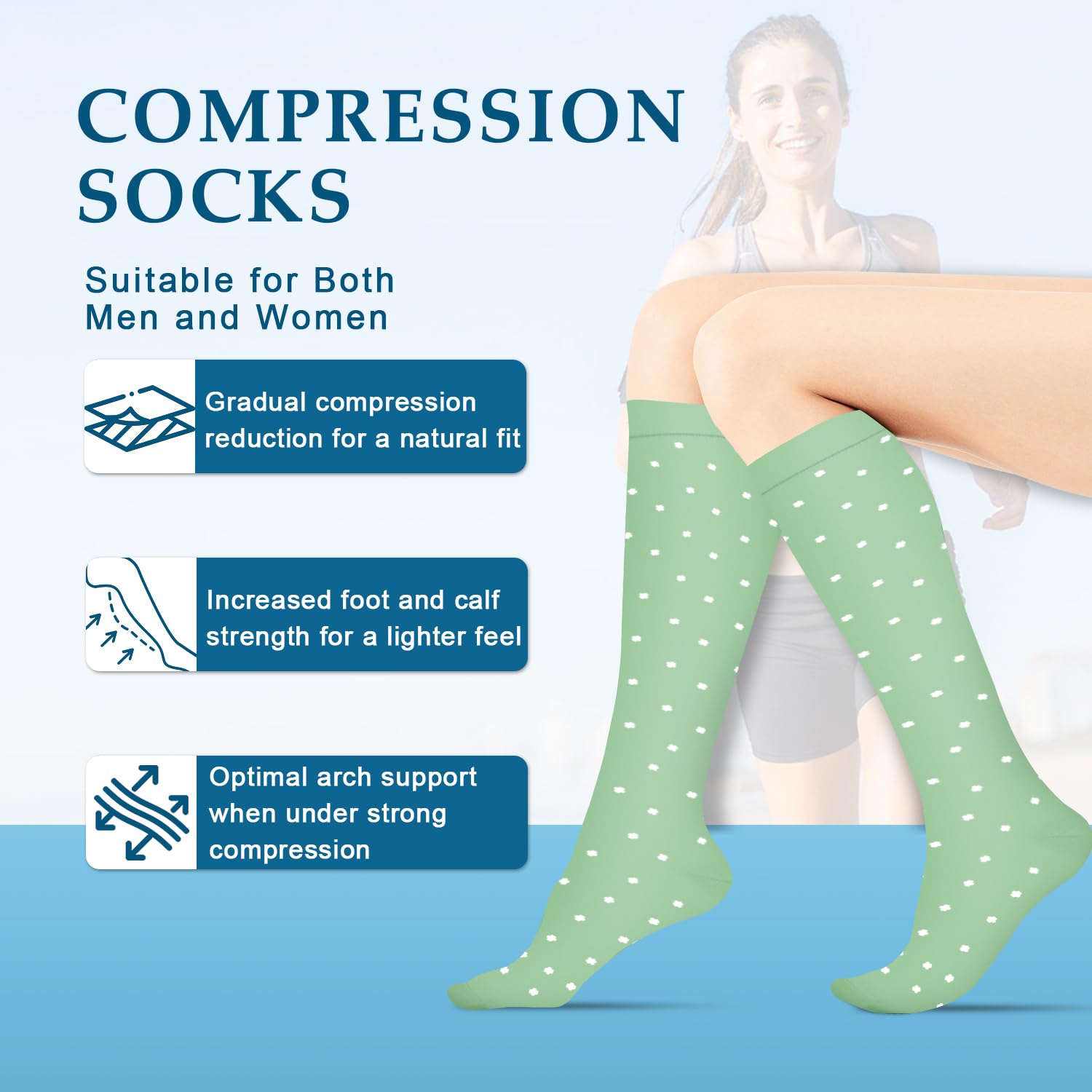 8 Pares Calcetines de Compresión (15-20 mmhg) Hombres Mujeres Soporte Medias Compresión para Atletismo Running Enfermeras Viajes Vuelo Varices
