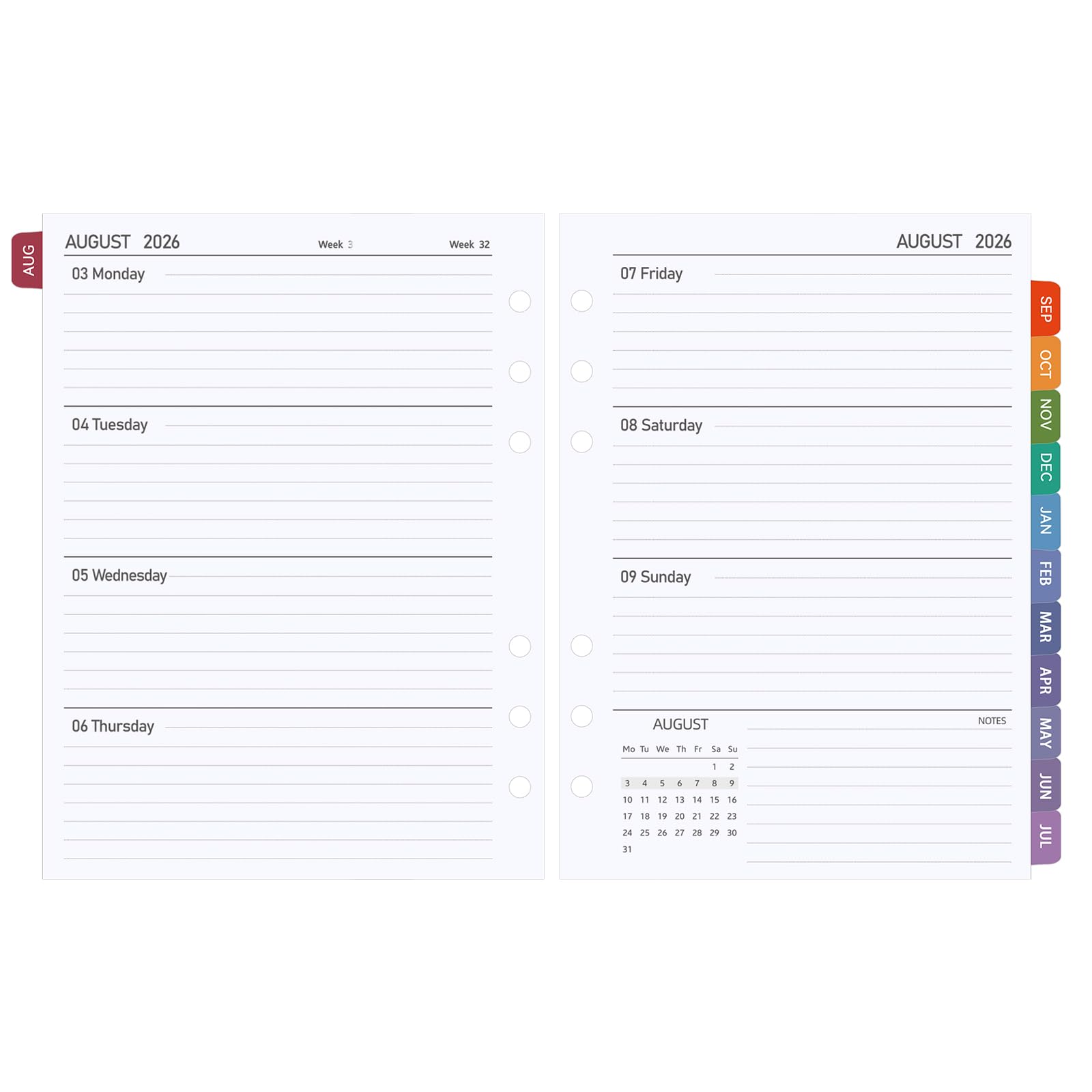 Academic Diary 2026 2027 Refill A5 Size, Mid Year Weekly Planner Inserts from Aug. 2026 to Jul. 2027, Week on Two Pages with Colorful Monthly Tabs, Compatible with Filofax A5 organiser, 21 x 14.8 cm — image 1