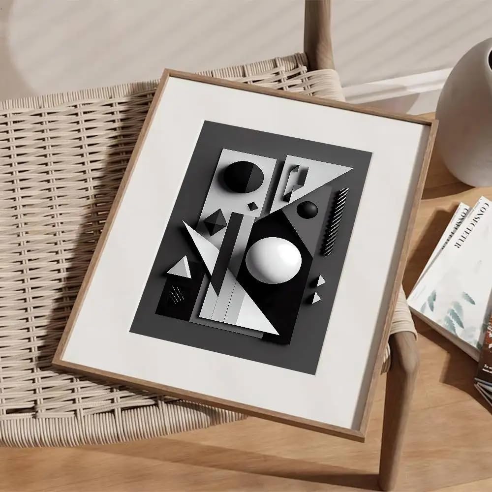 LMAIWANG Nordic plakat z efektem 3D w minimalistycznym stylu z geometrycznymi, abstrakcyjnymi liniami – obraz ścienny do salonu, dekoracja ścienna (70 x 100 cm/rama wewnętrzna)