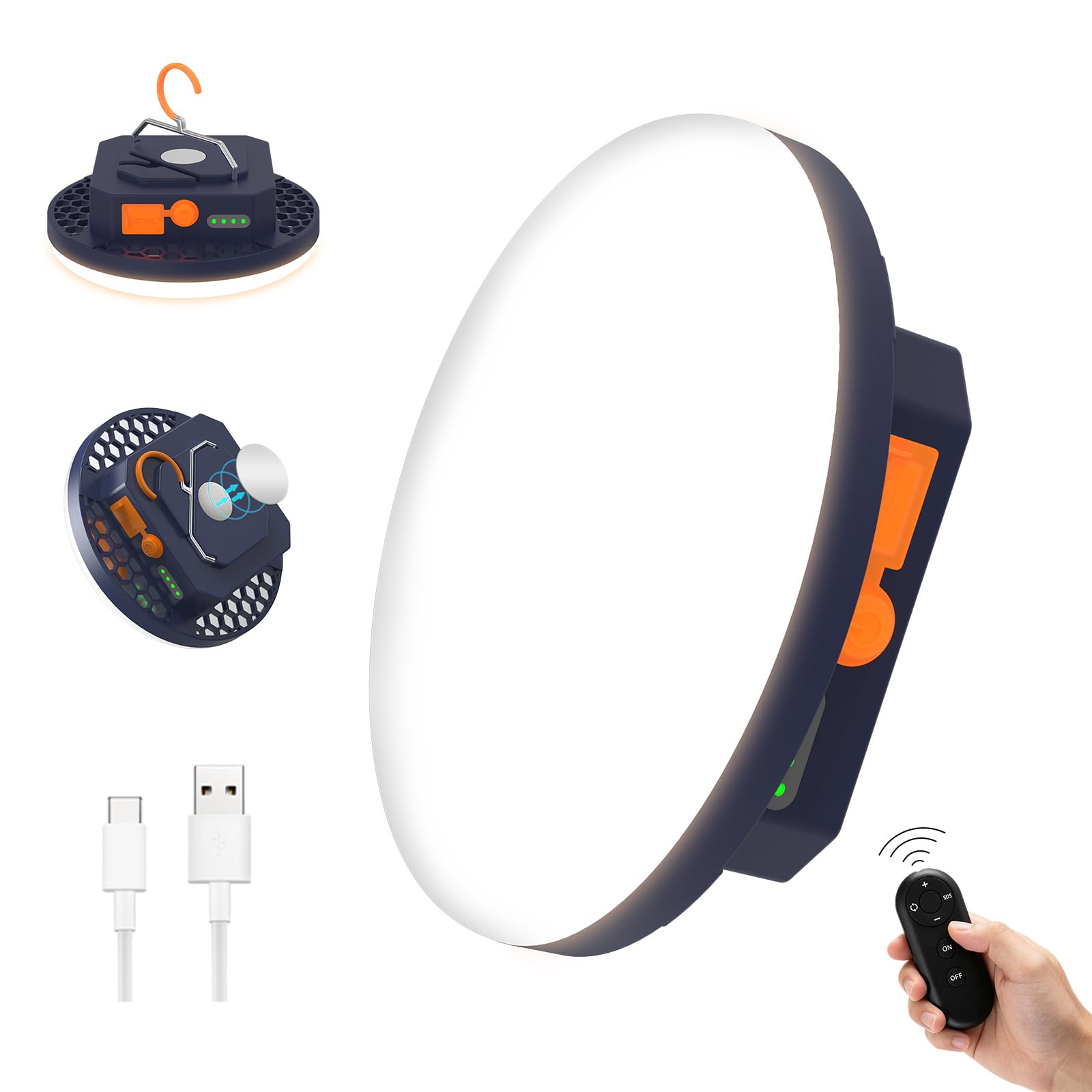 Lampe Camping Rechargeable 10000 mAh, Luminosité Réglable (30W Remote)