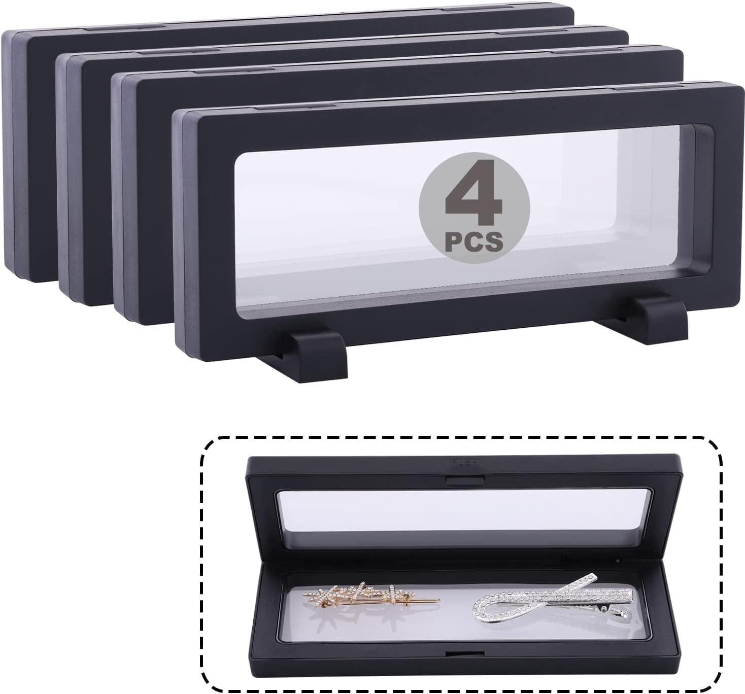 4 Set 7.1 Inch 3D Floating Display Frame Case for Jewelry, YITOU Challenge Coin Display Stands Case Holder for Fossil, Rock, Gemstones, Megladon Tooth, Specimens, Floating Frame Case