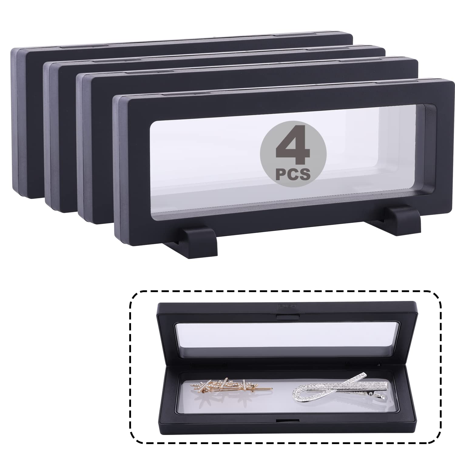 4 Set 7.1 Inch 3D Floating Display Frame Case for Jewelry, YITOU Challenge Coin Display Stands Case Holder for Fossil, Rock, Gemstones, Megladon Tooth, Specimens, Floating Frame Case
