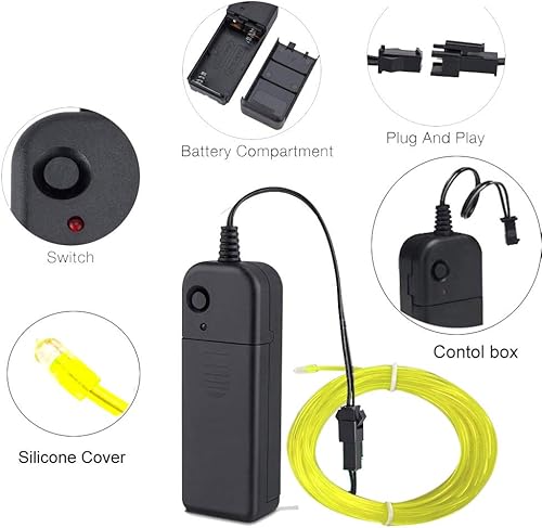 Miniatura 5 de MaxLax - Cable de luces, luces neón, 5 metros (16 pies), portátil, cable electro-luminiscente de neón brillante, para fiestas, Halloween, luz negra,