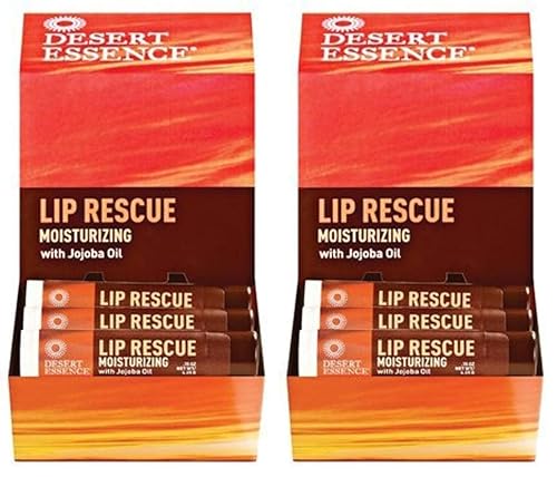 Desert Essence, Rescate labial hidratante de jojoba de 0.35 onzas, sin gluten, vegano, sin crueldad, aceite de jojoba y aloe, protege y suaviza los