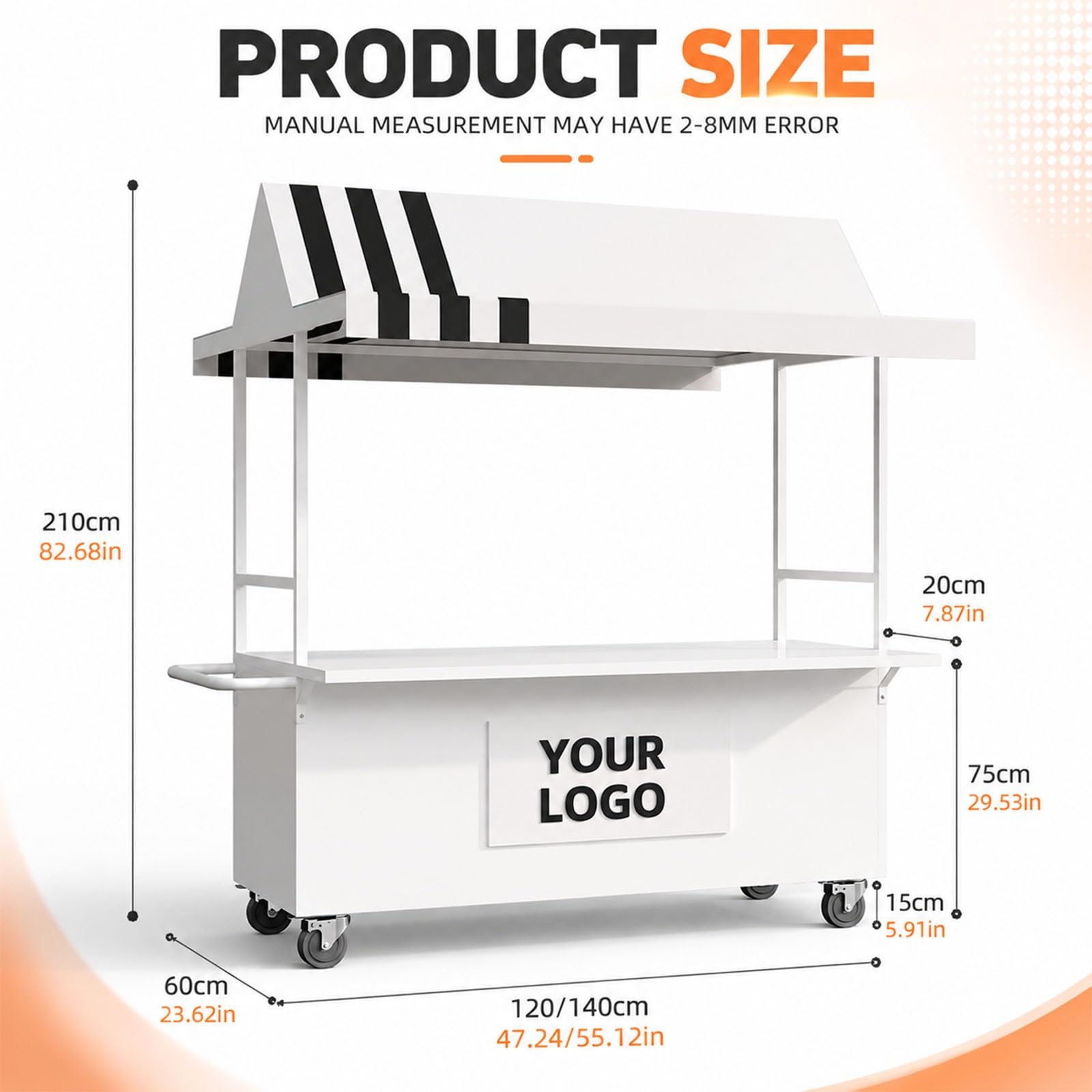 Carrello Alimentare da Esterno con Tettoia, Stand Mobile per Bevande con Ruote e Ripiani Portaoggetti, Carrello Portatile per Caffè e Drink per Eventi, Mercati e Festival(Red,120cm/47in)