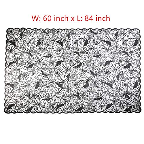 Ibohr Halloween Tablecloth With Spiderweb & Bat Design Lace Rectangular Festival Table Cover Halloween Table Decorations For Parties & Gatherings, 100% Polyester, 60 X 84 Inch #TOP3