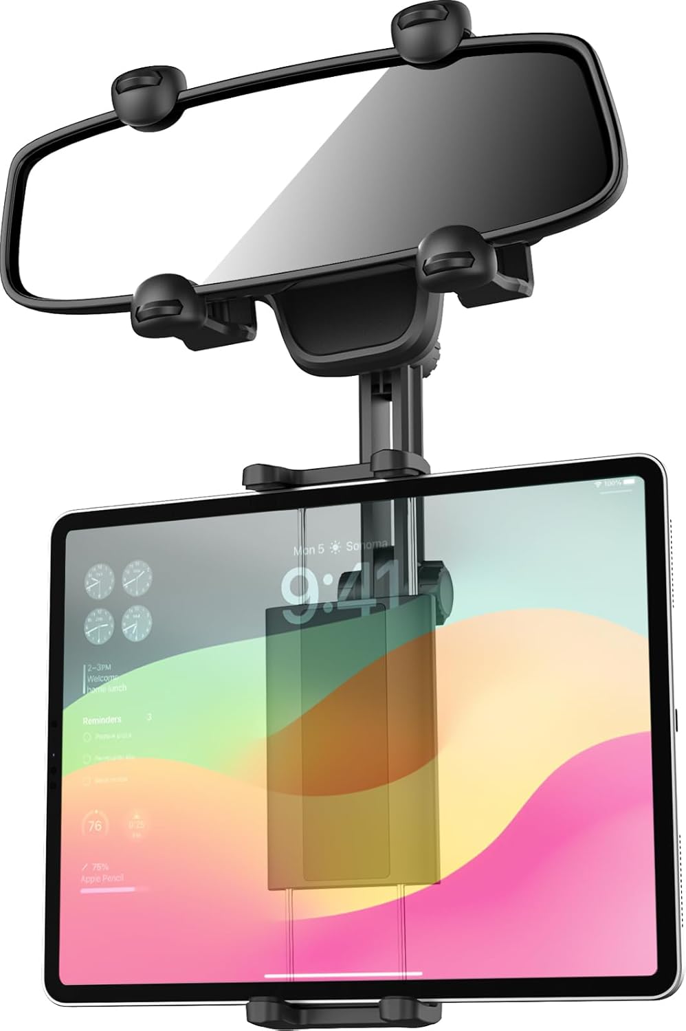 Aozcu Car Tablet Mount Rear View Mirror, [4 Clip More