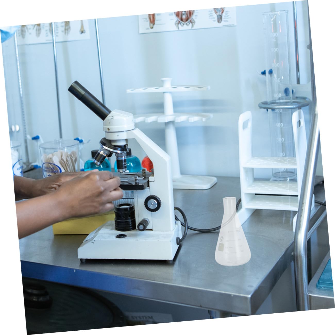 IMIKEYA Juego de 4 Matraces de Vidrio de Borosilicato Forma Triangular y Cónica, Capacidad Estándar, Escala Clara y Seguro para Experimentos Escolares de Química