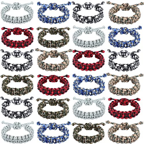 Bonuci 24 Pcs Paracord Bracelets Adjustable Survival Paracord Survivor Wristbands for Men Survival Emergency Tactical Friendship Braided Bracelets Outdoor Camping Climbing