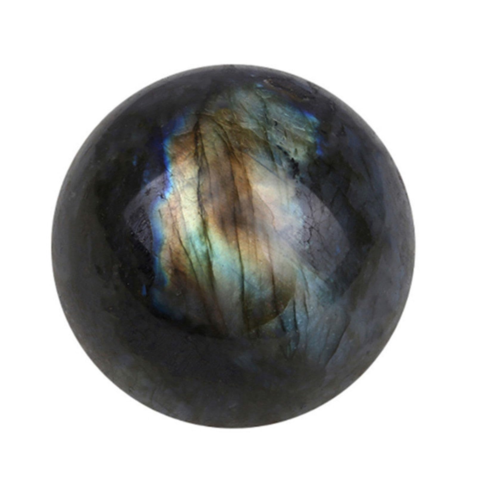 DPURPIWADY Crystal Sphere Ball Labradorite Gem Stone Home Decoration Feng Shui Gemstone + Wooden Stand,2.8"(7cm)