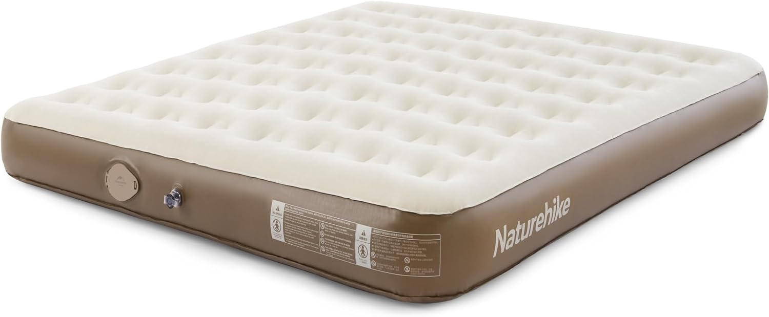 Naturehike Narrow King Size Air Mattress with Electric Built-in Pump, 79 * 71in Extra Wide Inflatable Mattress for Home, Camping, Guests, Travel, Morning View Series Brown Narrow King