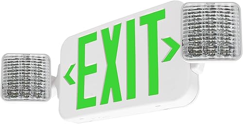 Miniatura 2 de LFI Lights | Letrero de salida verde combinado con luces de emergencia | Carcasa blanca | Todos los LED | Dos cabezales cuadrados ajustables |