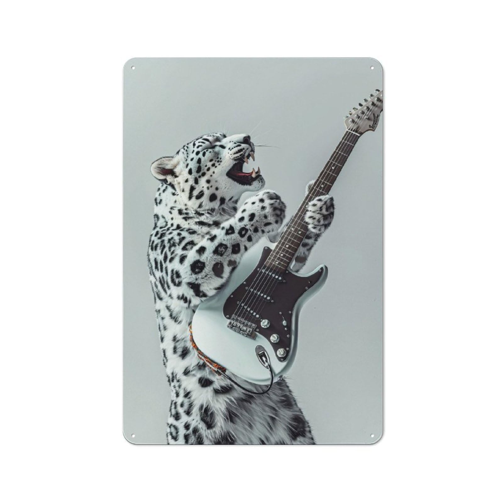 Junmoney Snow Ocelot Guitar Vintage Tin Sign 30X20cm With For Home Office Or Studio, Winter Wall Decor For Creative Workspace Decorators