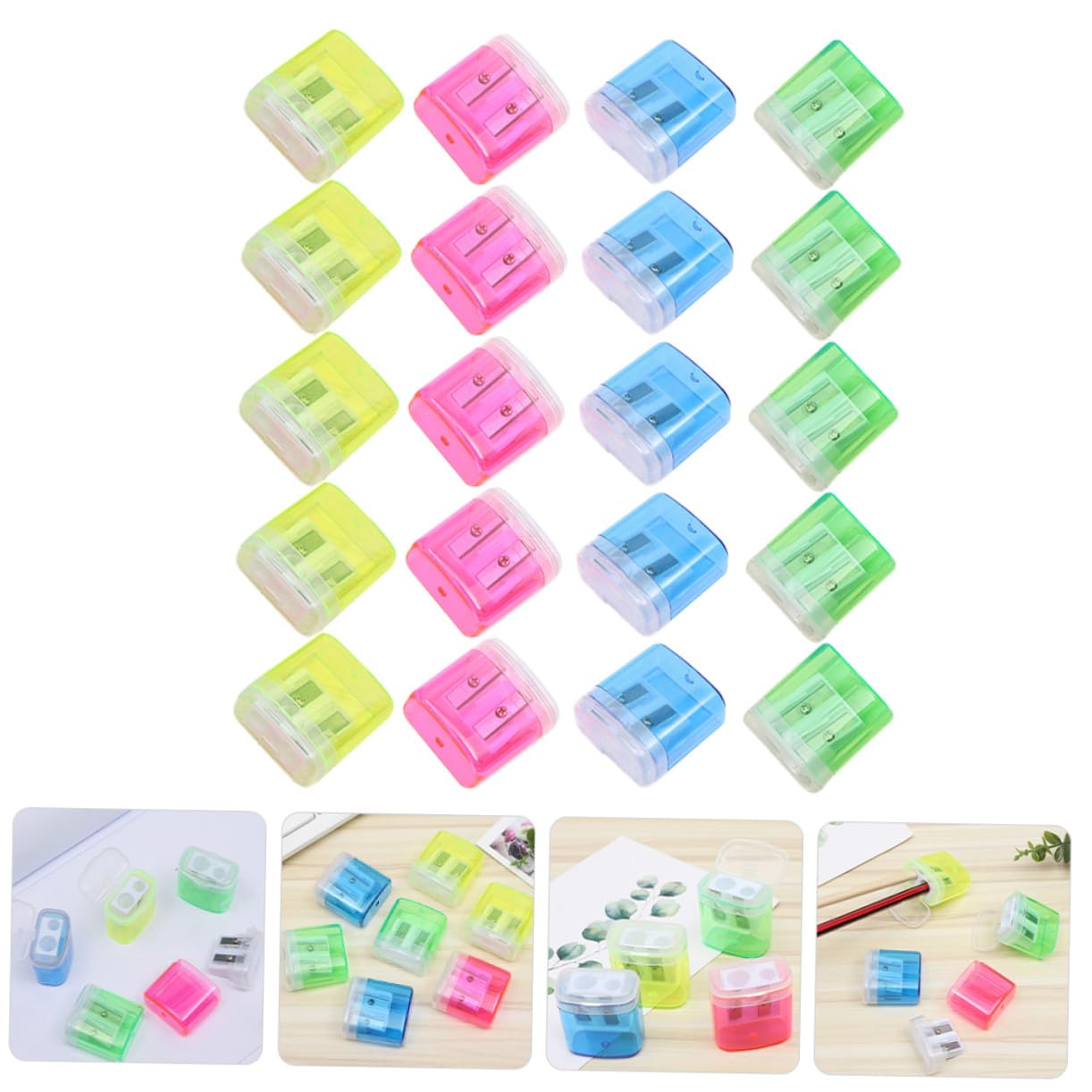 48 pezzi Temperamatite Manuale Doppia Foratura con Serbatoio Portatile in Giallo Blu Rosa Leggero e Resistente per Scuola