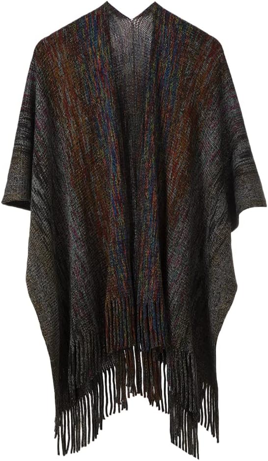 BOCOSO Women's Knit Shawl Wraps, Knitted Poncho Cape Open Front Cardigan Sweater with Tassel for Spring Fall Winter