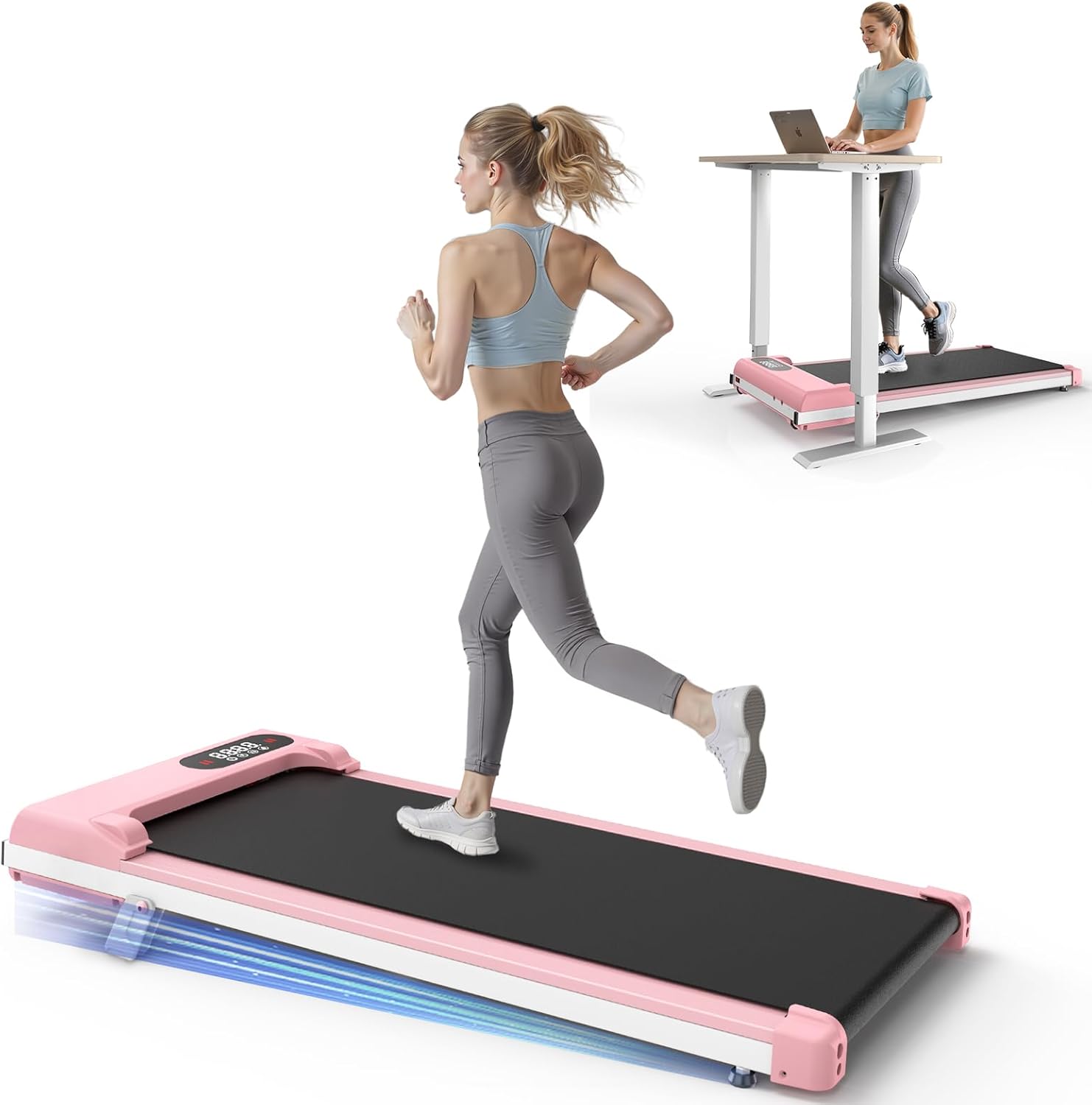 Walking Pad Treadmill, 3 in 1 Under Desk Treadmill with 8% Incline, <40dB Quiet Treadmills for Home and Office, Portable Walking Pad with LED Display & Remote Control, 300lbs+ Weight Capacity