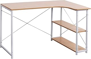 WOLTU Computer Desk Light Oak+White Office Desk Workstation L-Shaped Study Writing Desk Computer PC Laptop Table Workstation Dining Gaming Table for Home Office TSB11hei