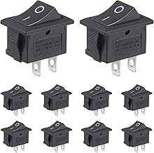 Mini Rocker Switch On Off 2 Pin 2 Position 10A 125V AC 6A 250V Black Boat Rocker Toggle Switch KCD1 SPST Snap-in Square Switches for Car Marine Home Appliances (Pack of 10pcs)