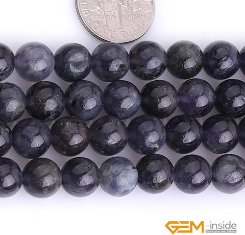 Miniatura 705 de GEM-Inside - Cuentas sueltas de piedra de lava negra natural de 0.315 in para hacer joyas, 15 pulgadas Cordierita de grado A