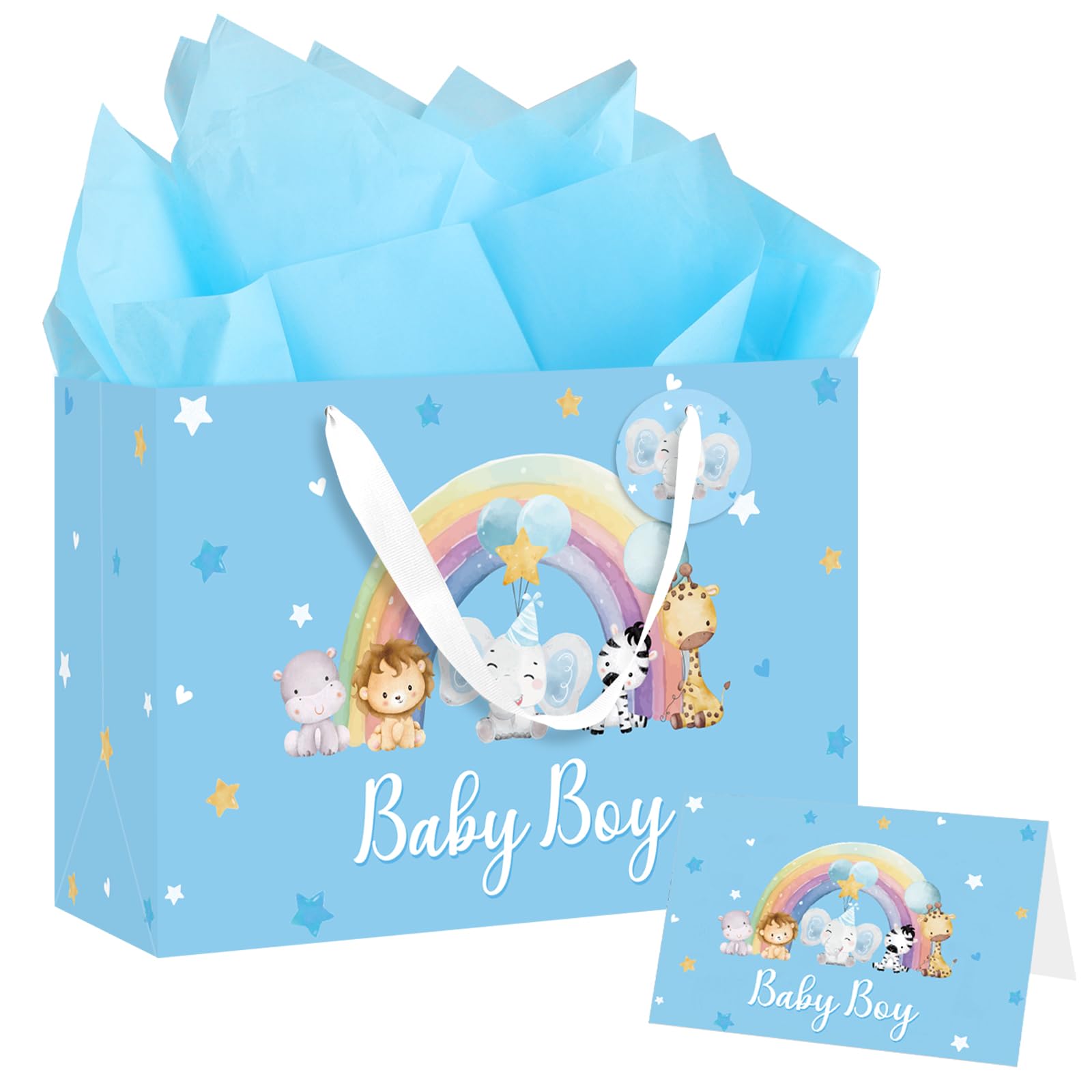 Baby Boy Gift Bag With Tissue Paper, Card & Tag, Blue, Medium