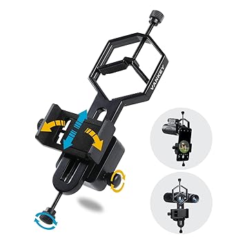 [Upgraded] VANKEY Large 2-Axis Adjustable Universal Spotting Scope Phone Adapter, Quick Aligning Metal Cell Phone Scope Adapter Mount for Binoculars, Telescope, Monocular, Microscope, Black