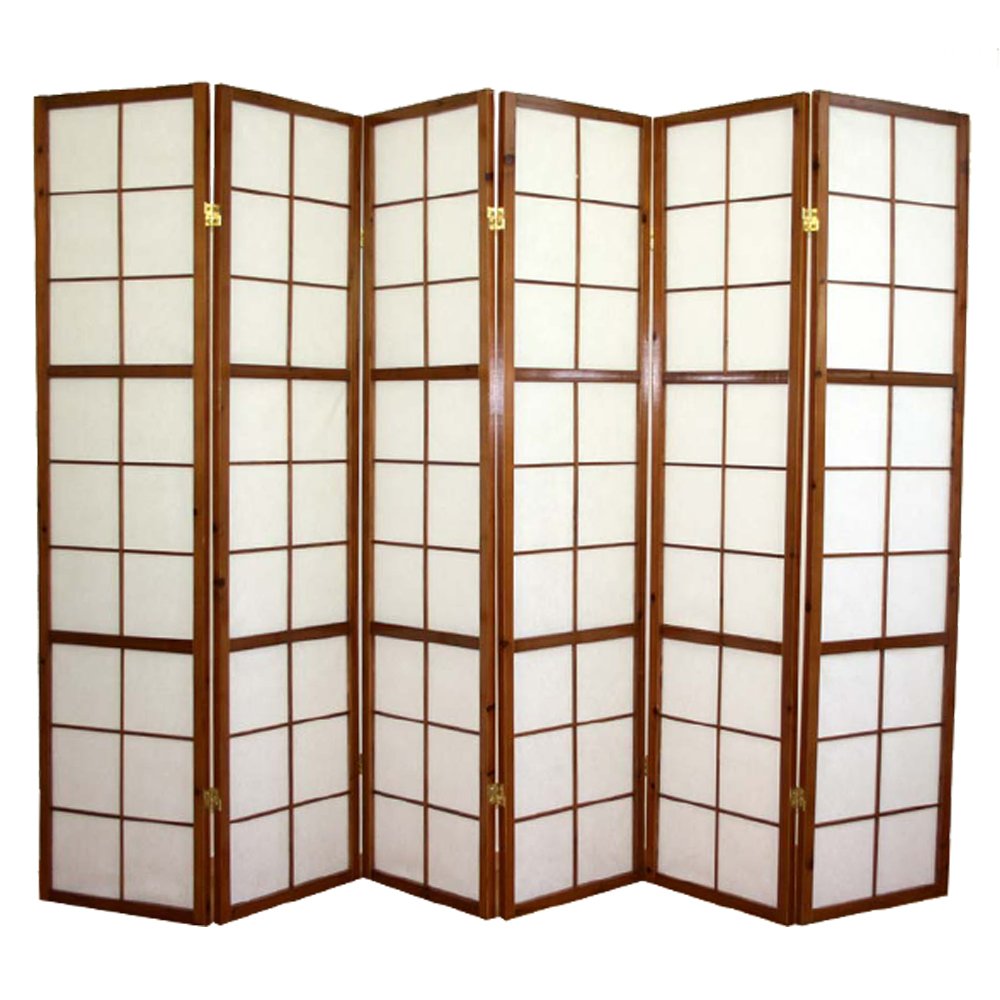 PEGANE Paravent Japonais Shoji en Bois Brun de 6 pans L261 x H178,6 cm