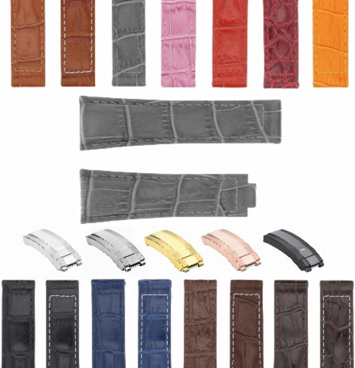 Ewatchparts 20mm Leather Watch Band Strap Clasp Compatible With Rolex Daytona 16520,116519 Short Medium
