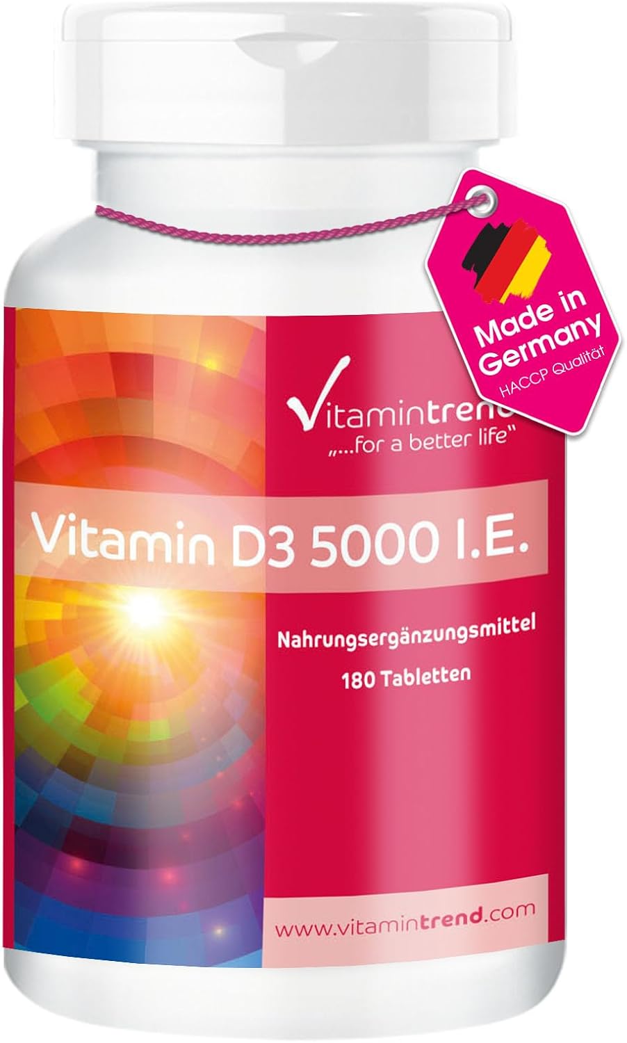 Vitamintrend Vitamin D3 5000 IU 180 Tablets Swallow-friendly High Dose Cholecalciferol Dietary Supplement without Magnesium Stearate Made in Germany