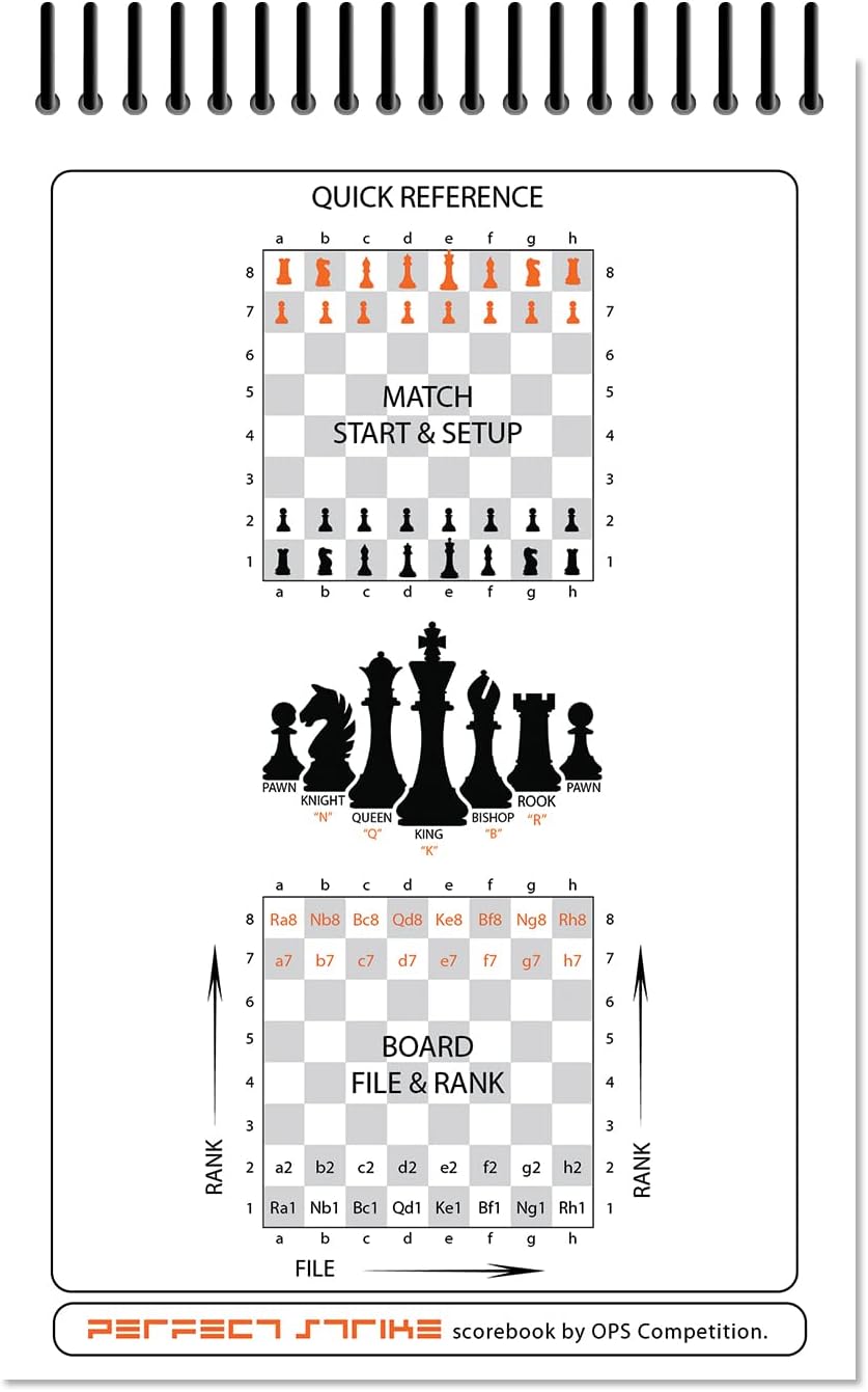 Perfect Strike Chess SCOREBOOK with Rules and Scoring Instructions. Heavy Duty. Practice and Competition. (5.5" x 8.5") TS-100:60 (100 Games per Book)