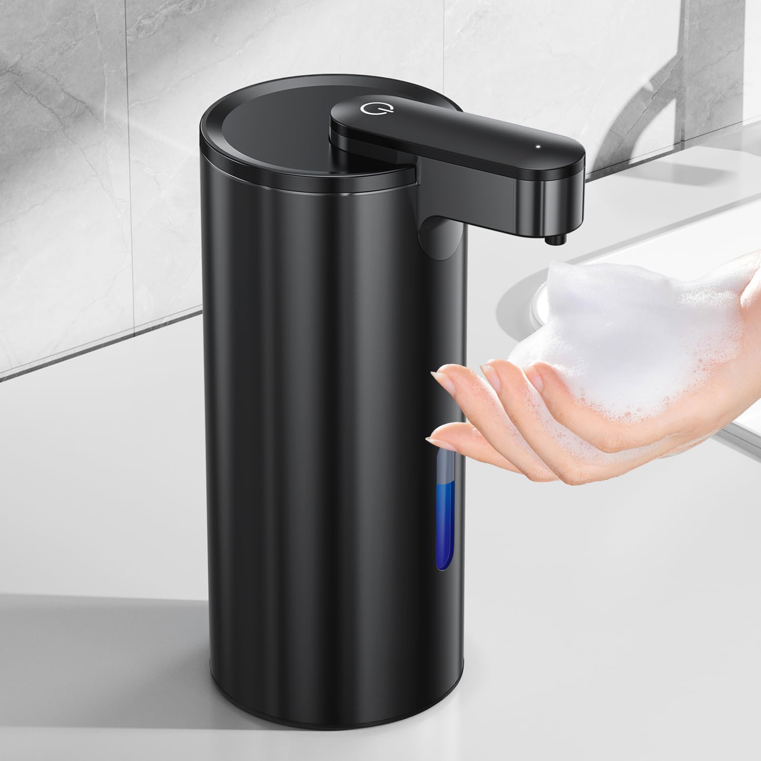 Fantictas Seifenspender Automatisch Edelstahl, USB-C, 3 Dosierstufen | Berührungsloser Sensor, 2000mAh USB-C Akku,IPX4 Spritzschutz, SUS304 Edelstahl für Bad Küche Büro，Flüssigseife