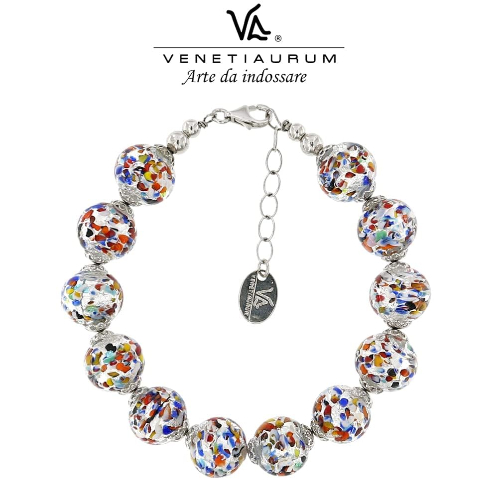 Venetiaurum - Bracciale per Donna Con Perle 12mm In Vetro Originale Di Murano E Argento 925 - Gioiello Made In Italy Certificato