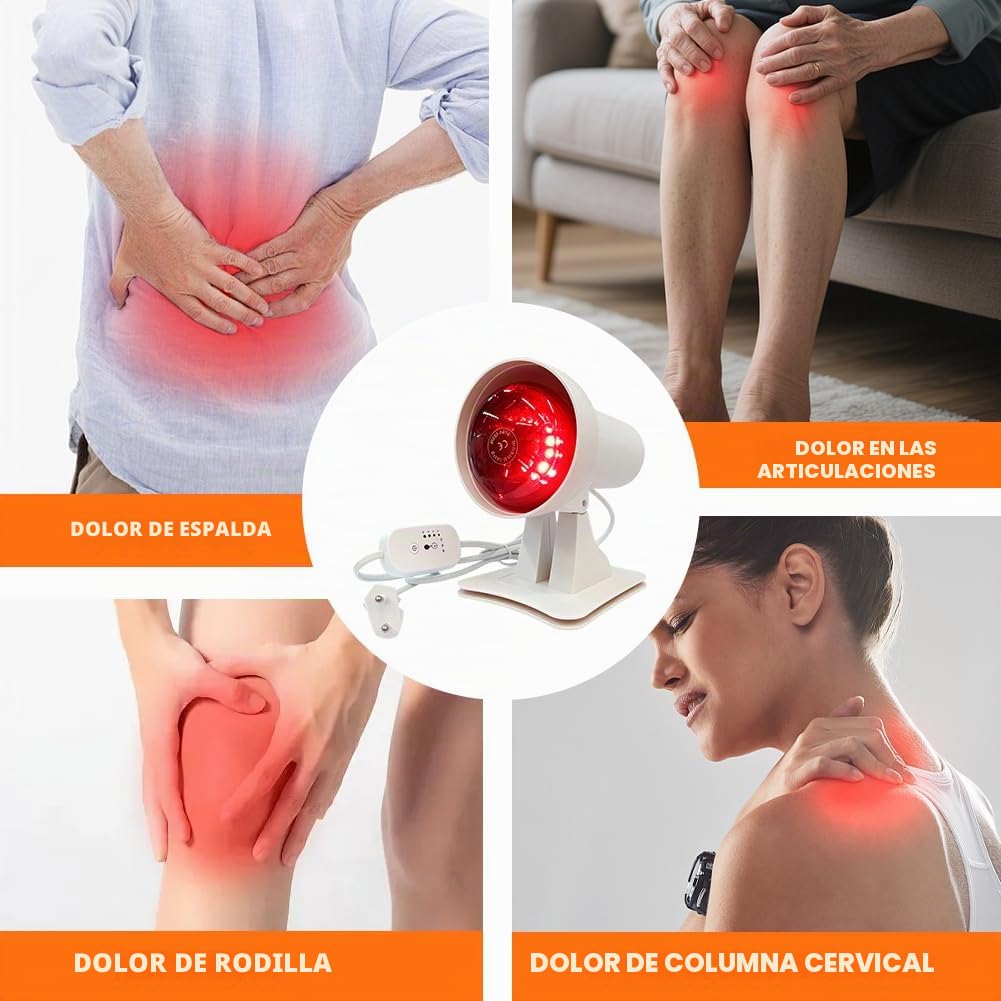 Lámpara infrarroja de 150 W, lámpara de calor roja con temporizador y temperatura ajustable, terapia de lámpara de luz roja para cara y cuerpo, calor profundo contra la fatiga muscular, ángulo