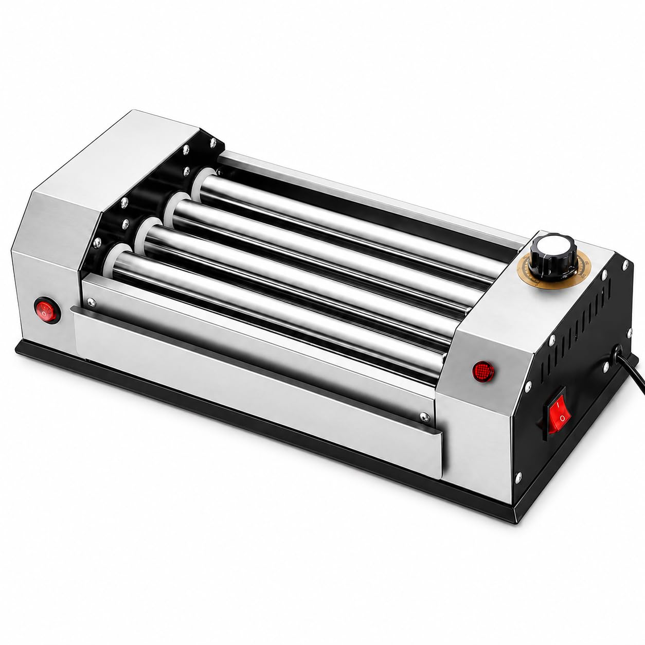 Macchina a rulli per hot dog in acciaio inossidabile 600W, griglia di salsifia di controllo del calore doppia indipendente, rulli riscaldati antiaderenti per le feste della cucina domestica, design co