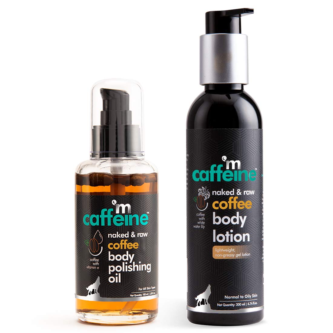 mCaffeine Coffee Double-up Moisturization Set | Pre & Post Shower Routine with Body Oil & Body Lotion | Paraben & Mineral Oil Free