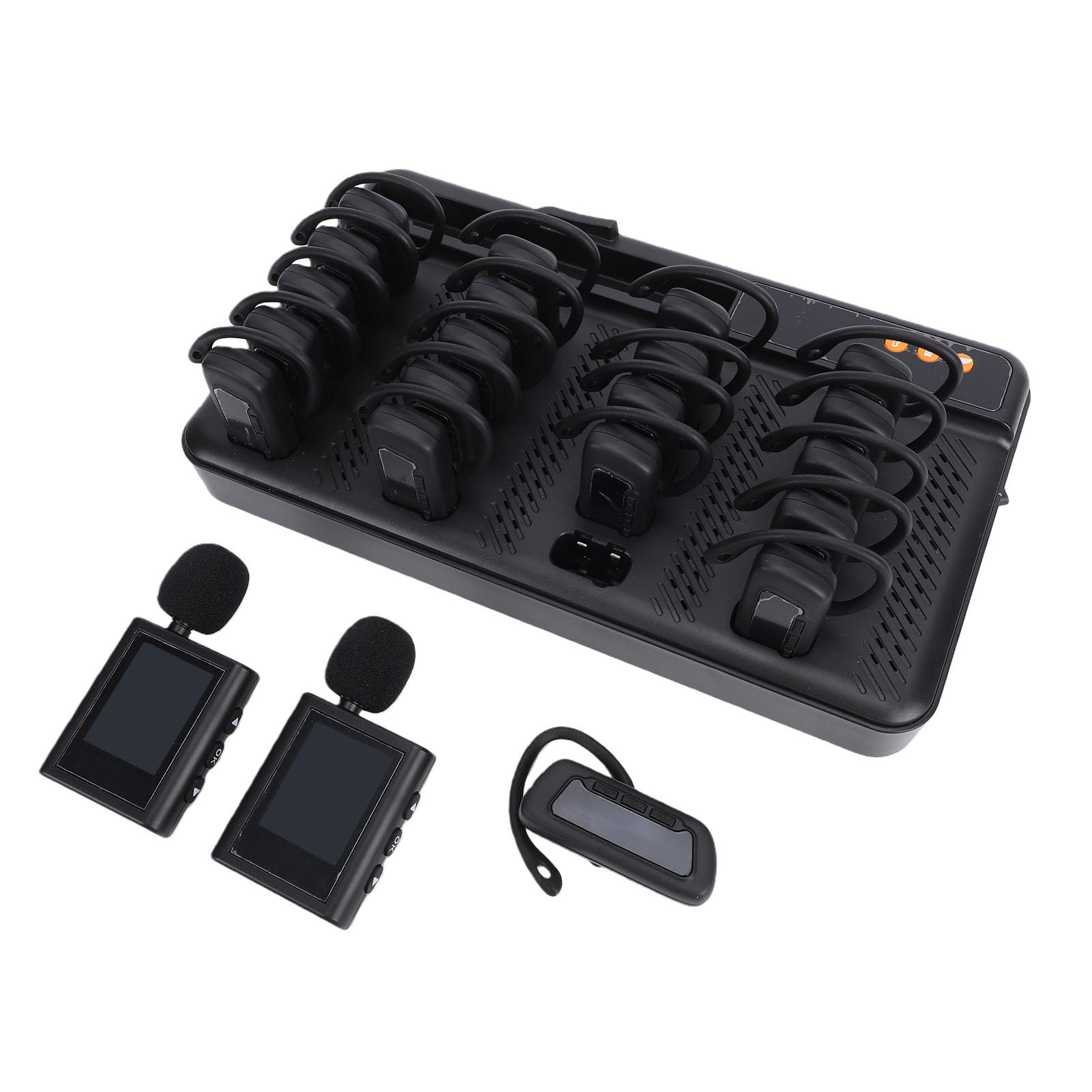 RIZGHWOY de Guía Turística Inalámbrico, 2 Transmisores, 20 Receptores, Base de Carga de 8800mAh para Viajes de Fábrica y Museos (Enchufe de la UE)