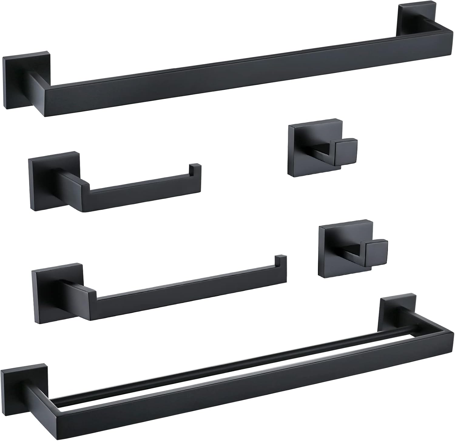 TURS Black 5Piece Bathroom Hardware Set Towel Holder Set Bathroom Double Towel Bar