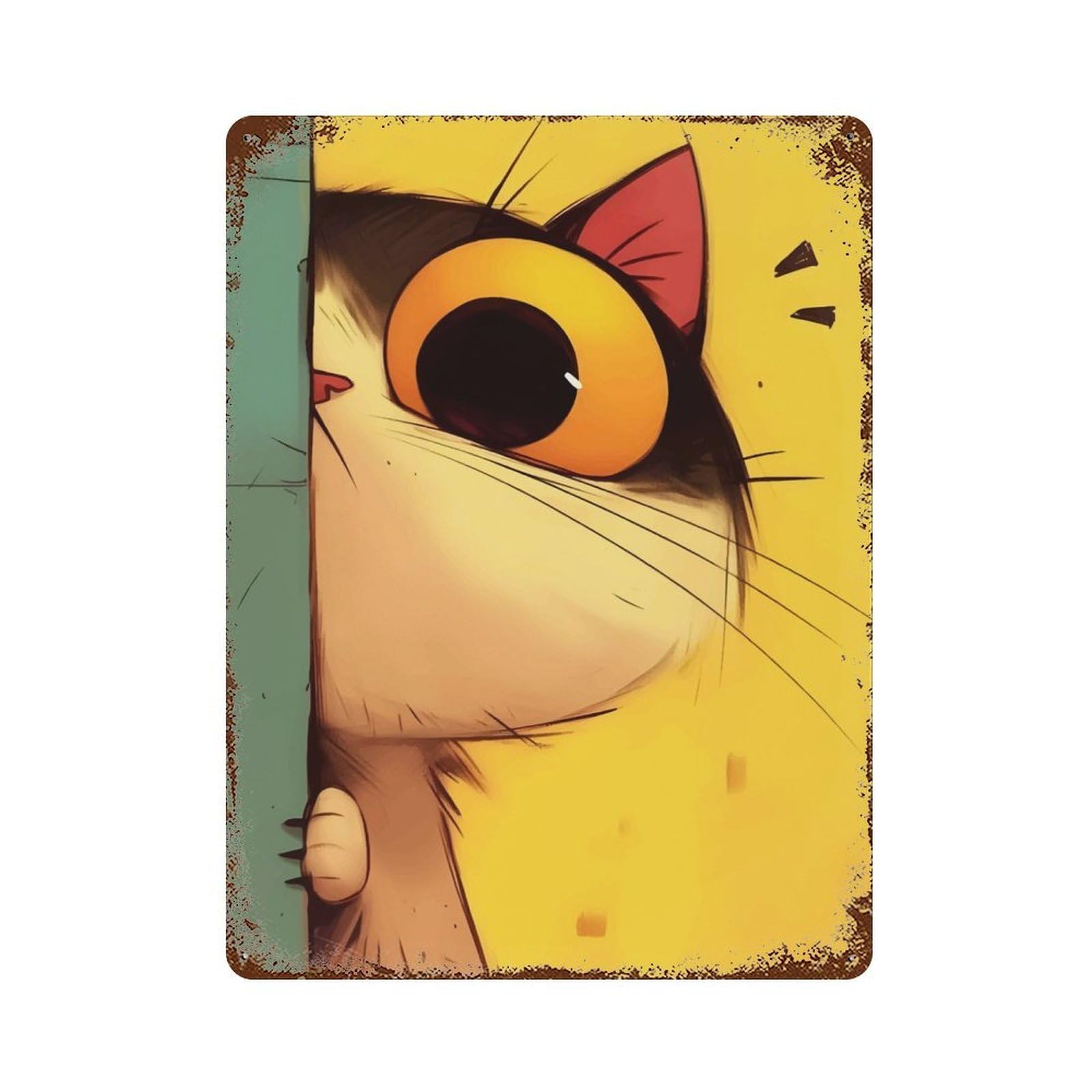 Curious Cat Peeking Decorative Tin Sign 15.7"x11.8", for Bistro, Counter And Cafe Decor, Retro Wall Decor